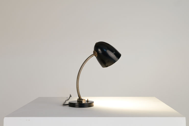 A Unknown Bauhaus Lamp, 1930s Black Enamelled Steel. Side view light on