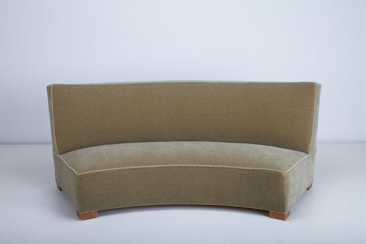 Unknown Curved Sofa , 1930s Mohair Velvet & Mahogany Private Collection, France. front view