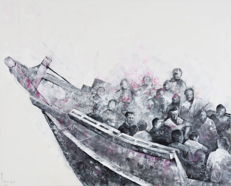 Abdalla Omari, The Boat 2, 2017, Acrylic on canvas, 165 x 205 cm