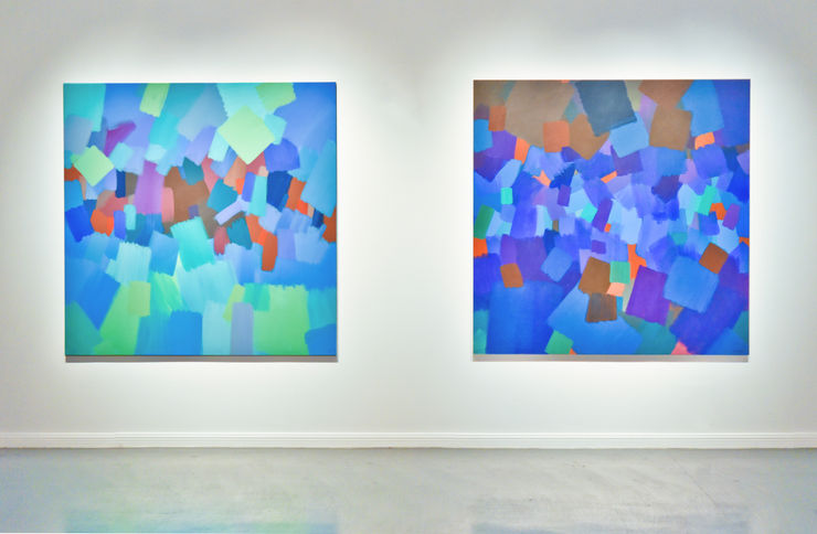 Installation view of Illuminated Space exhibition, 2017 by Samia Halaby at Ayyam Gallery, Dubai