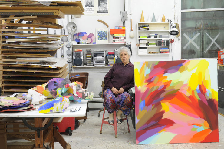 Portrait of SAMIA HALABY in her studio, August 2016. Courtesy Wikicommons.