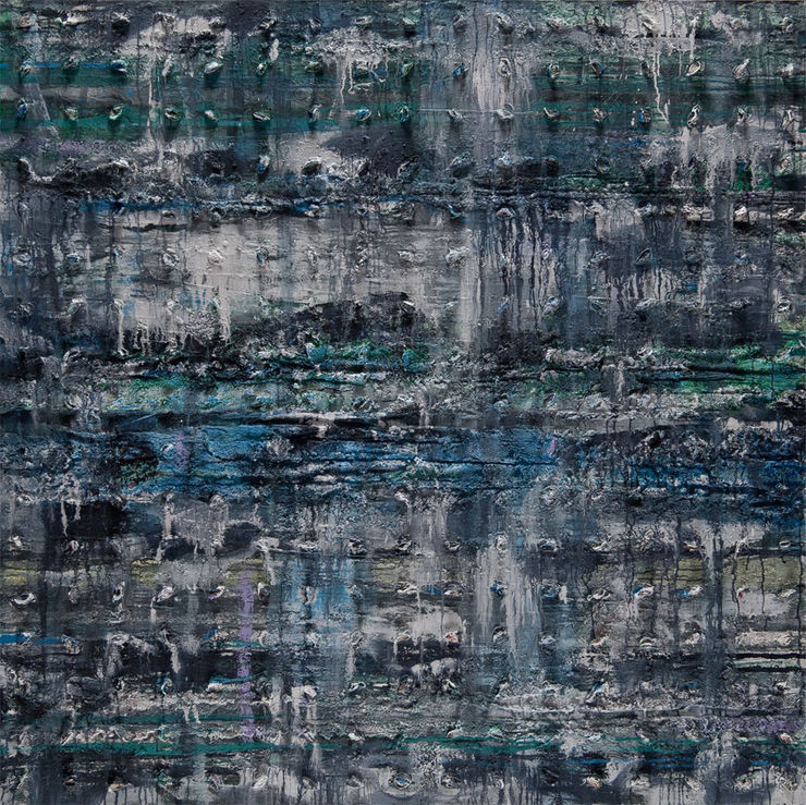 Thaier Helal, Assi River, 2014, Mixed Media on Canvas, 170 x 170 cm