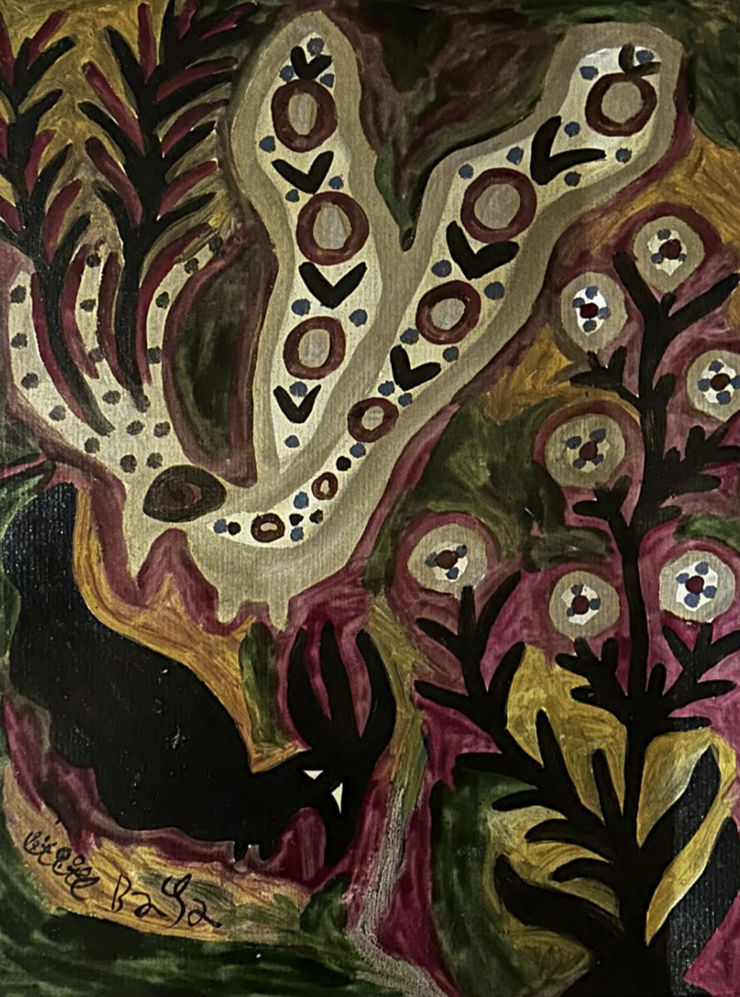 BAYA - Fatma Haddad Mahieddine Untitled, 1997, oil on canvas mounted cardboard, 46 x61cm © Courtesy of the Estate of Baya Mahieddine