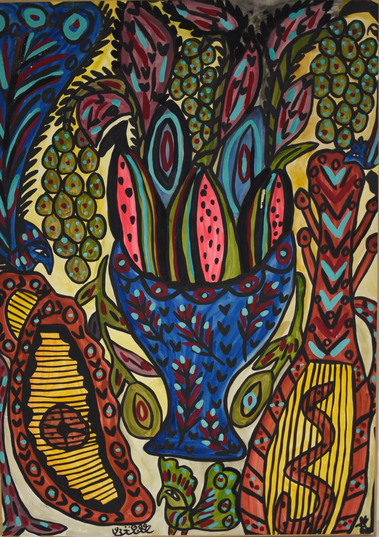 BAYA - Fatma Haddad Mahieddine Untitled, 1993, gouache on paper mounted on canvas, 71x99,5cm © Courtesy of the Estate of Baya Mahieddine