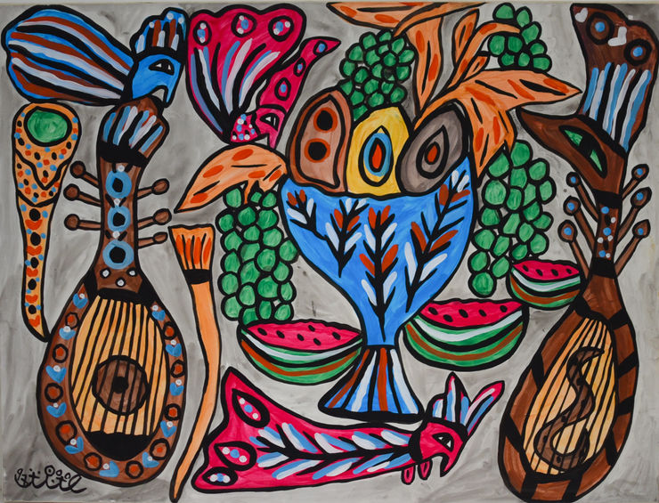 BAYA - Fatma Haddad Mahieddine Untitled, 1997, gouache on paper mounted on canvas, 99x147cm © Courtesy of the Estate of Baya Mahieddine