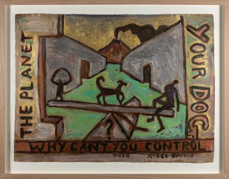 Nigel Brown Why Can’t You Control Your Dog, 2019 Acrylic on Fabriano paper 66.5 x 85 cm (framed) 55 x 74 cm (unframed)