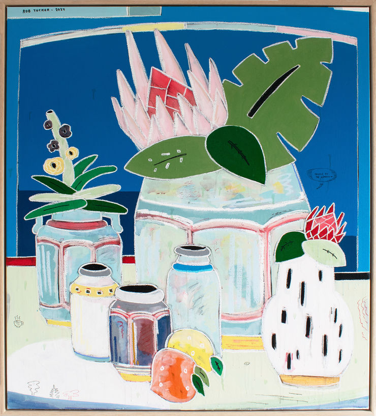 Rob Tucker Things by the Window, 2024 Acrylic & mixed media on canvas 100 x 90 cm