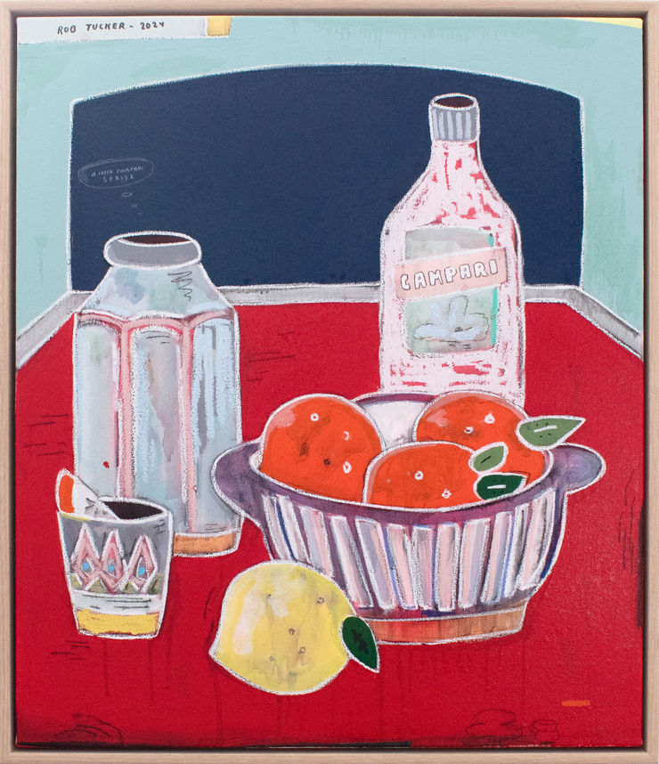 Rob Tucker A Fresh Campari Spritz, 2024 Acrylic & mixed media on canvas 70 x 60 cm