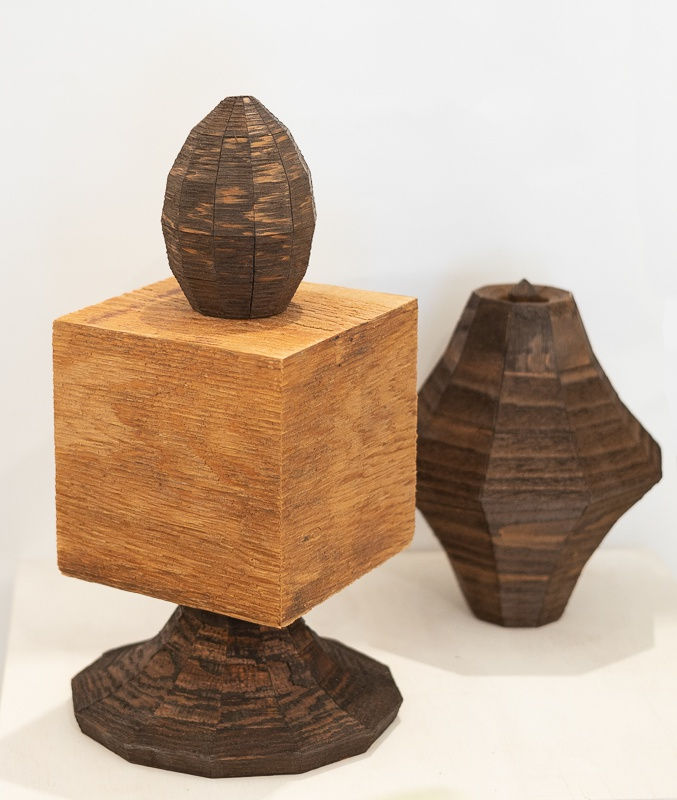 Richard Mathieson Lockdown Doodles / Little Stacks , 2021 Cedar & Oak 38 x 15 & 23 x 20 cm