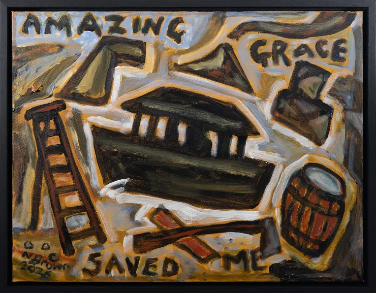 Nigel Brown Saved Me, 2026 Acrylic on canvas 38 x 48.5 cm (framed) 35 x 45.5 cm (unframed)