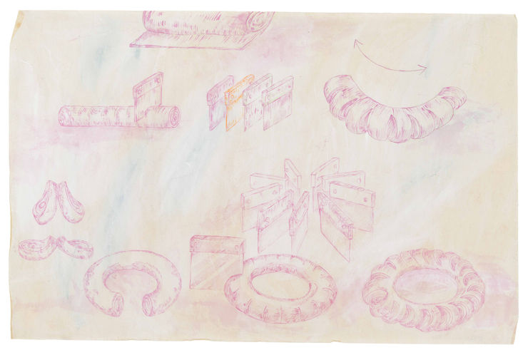 Minoo Yalsohrabi, Unnumbered Pages from a Lost Recipe Book: A Practice in Uniformity, 2023, Acrylic, dry pastel, colored pencil on rice paper, 44 X 68 CM | 17 X 27 IN