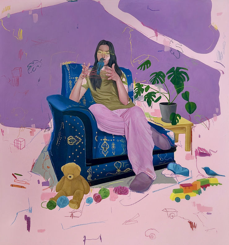 Rahma Lhoussig, Playtime #3, 2023, Mixed technique on canvas 51 2/5 × 47 2/5 in | 130.5 × 120.5 cm