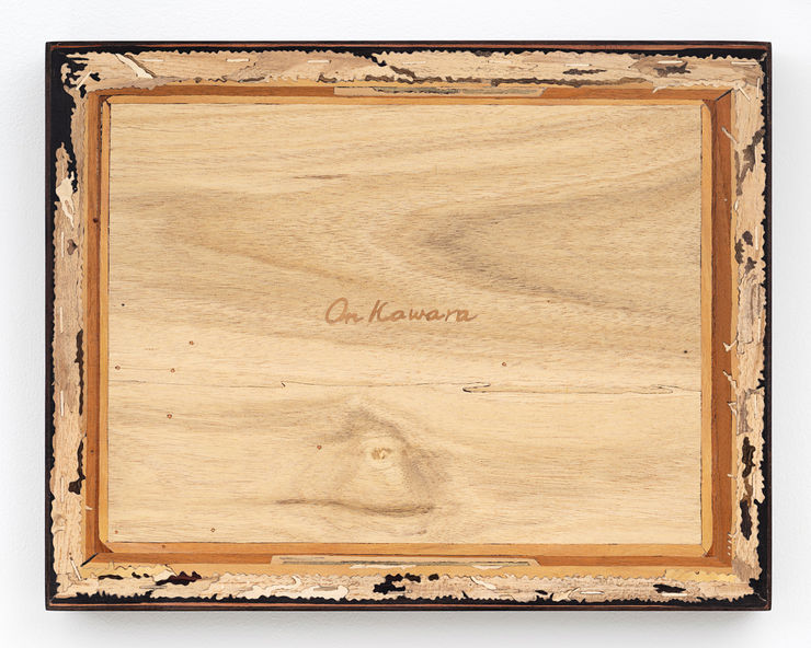 MICHAEL BÜHLER-ROSE Verso (On Kawara, Jan. 19, 1982), 2025 Wood Intarsia/Inlay: Slate matti, Kadyakshe, Rosewood, Matti, Champa and Satin woods 33.7 x 26.3 x 3.8 cm 13 1/4 x 10 3/8 x 1 1/2 in