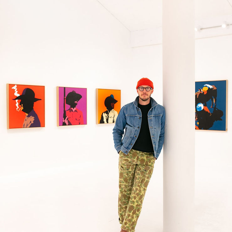 Artist Jeremy Booth at Square One Gallery for his exhibition "Sweat & Blood"