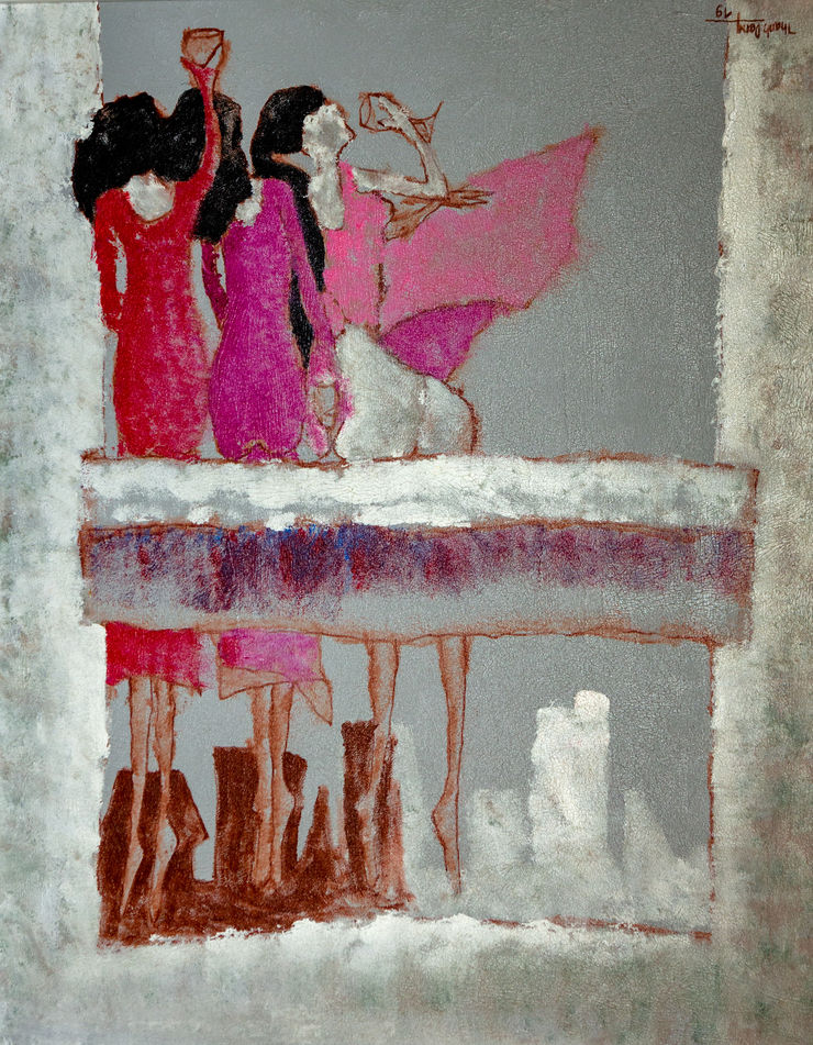 Thanh Dang, three ladies after going to a work event sipping rose on an afternoon overlooking the city and thinking how stupid men are, 2019