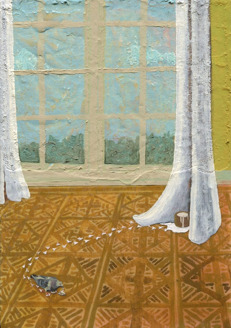 Pigeon 15X21Cm Huile Et Vernis Sur Panneau