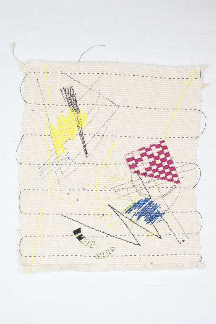 毕蓉蓉，织物二—黄色的颜料，棉线，29.5 × 26 cm, 2017 Bi Rongrong, Fabric 2 - Yellow Paint, Cotton thread, 29.5 × 26 cm, 2017
