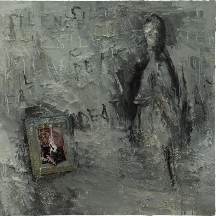 谢蓓，罪 - No.9，布面油画、综合材料，100 × 100 cm，2018 Xie Bei, Sin - No.9, Oil and mixed media oin canvas, 100 × 100 cm, 2018