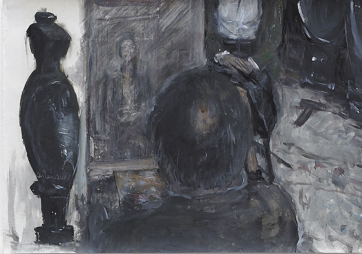 Qi Lan Dedicated To Giacometti Spoon Mixed Media On Paper 60 5 86Cm 2007