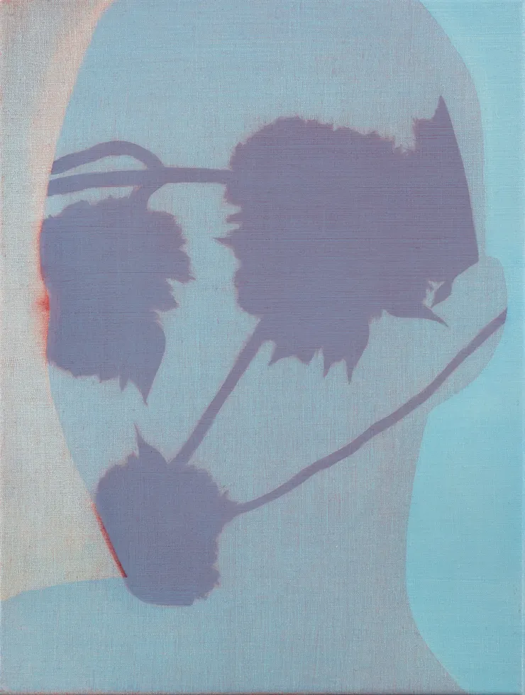 SILHOUETTE OF BLUE HEAD WITH DARK BLOSSOMS