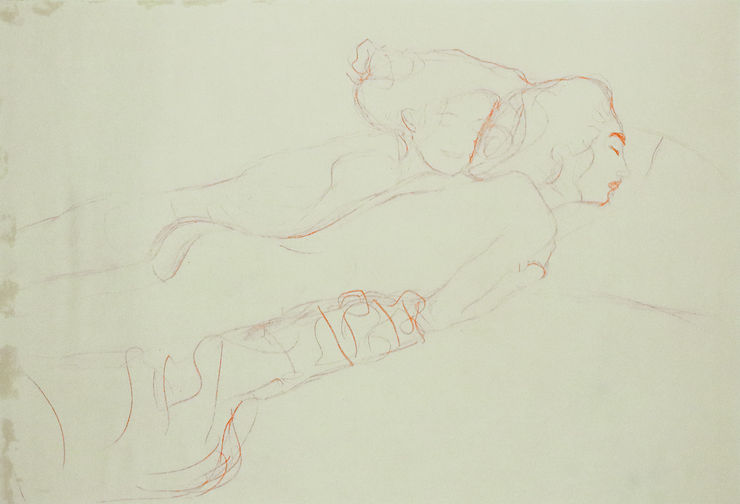 Gustav Klimt Two Female Nudes in Prone Position, Toward the Right, 1964 Framed