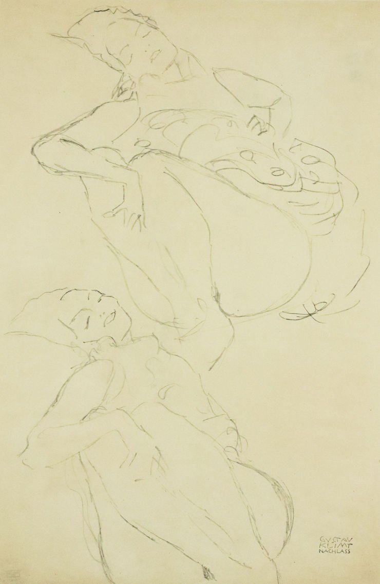 Gustav Klimt Two Studies for a Female Semi-Nude in Reclining Position, 1964 Framed