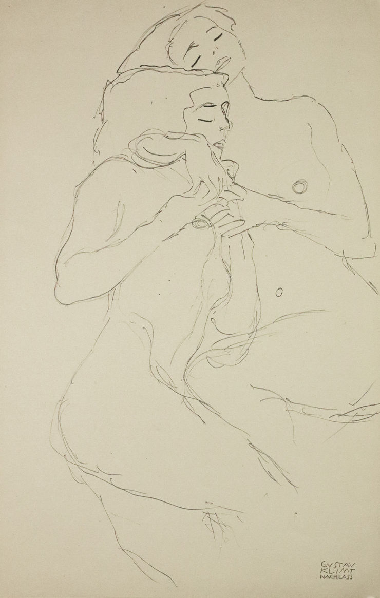 Gustav Klimt Two Female Nudes, Seated, Embracing, 1919 Framed