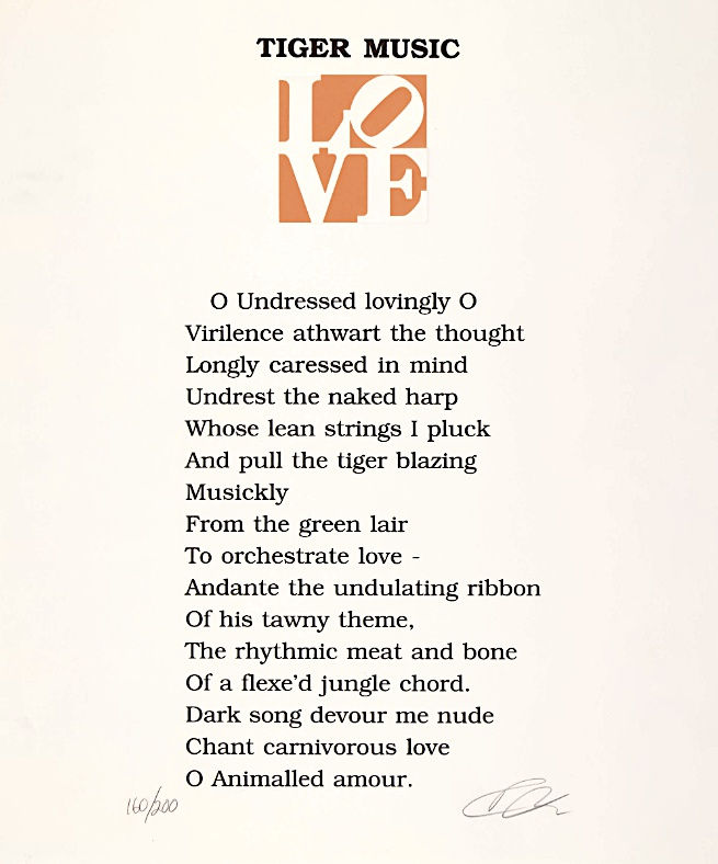 Dulwich College Secret Bid Auction 2024, LOT 85: Robert Indiana - Tiger Music , 1996