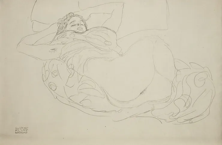 Gustav Klimt Reclining, Female Nude, 1919 Framed