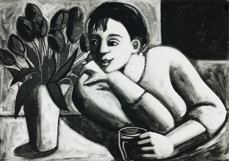 Anita Klein, Red Wine and Tulips, 2017