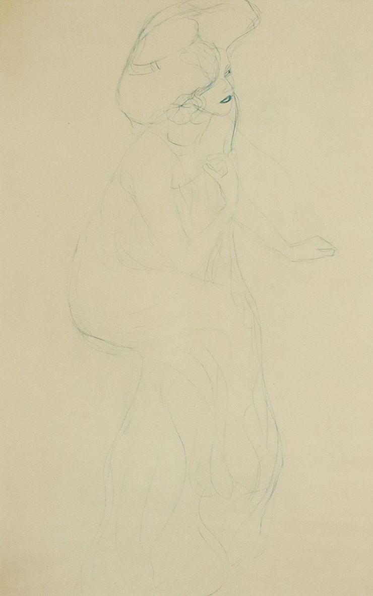 Gustav Klimt Portrait of a Lady in Flowing Garment and Hat, Facing Right, 1964 Framed