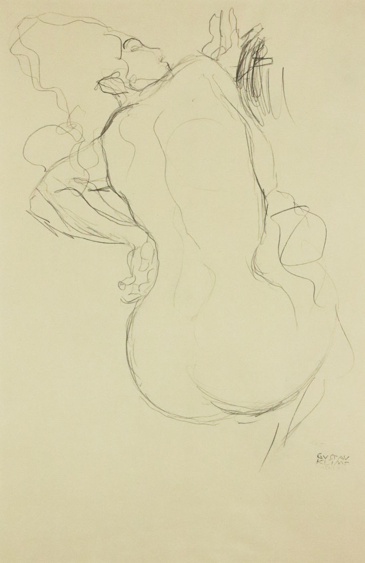 Gustav Klimt Female Nude in Back View, Facing Right, 1964 Framed
