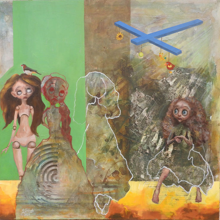 Othman Shihab Childhood Playing Gyms, 2023 Mixed media on canvas 80 x 80 cm 31 1/2 x 31 1/2 in