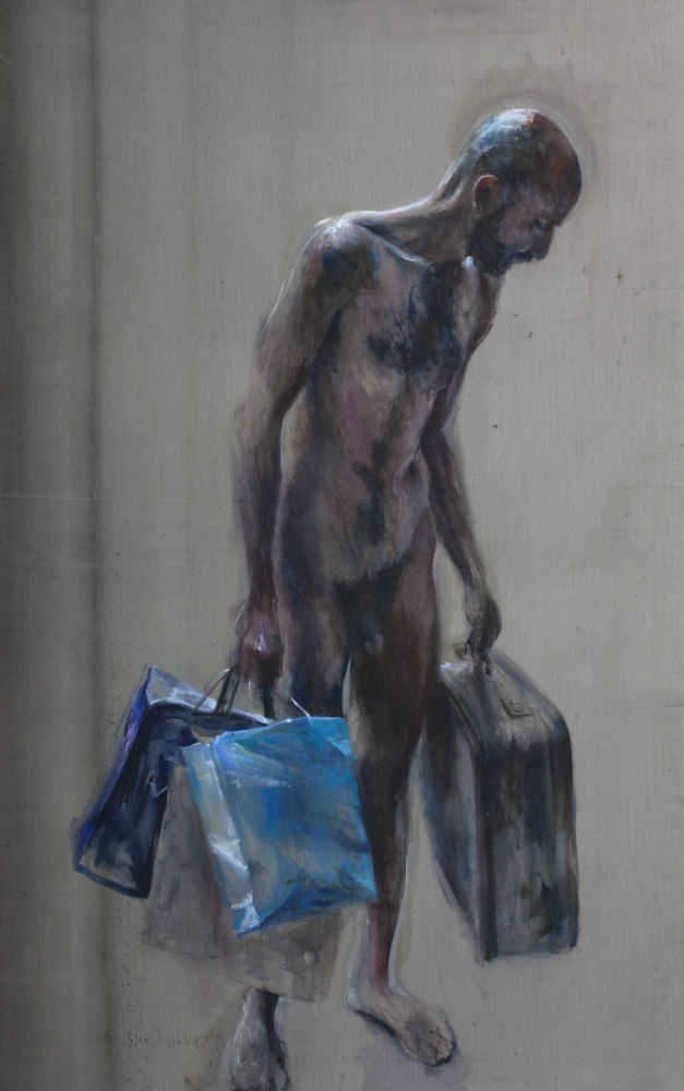 Man met koffer - 2017 - olieverf op doek - 200 x 125 cm