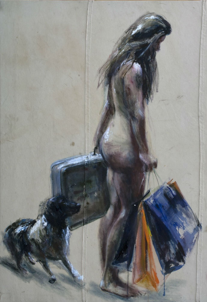 Sam Drukker - Vrouw met koffer - 2016 - olieverf op doek - 200 x 125 cm