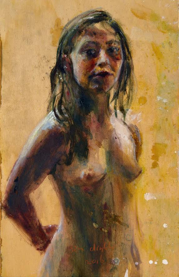 Sam Drukker - Naakt op hout - 2016 - olieverf op hout - 34 x 22 cm