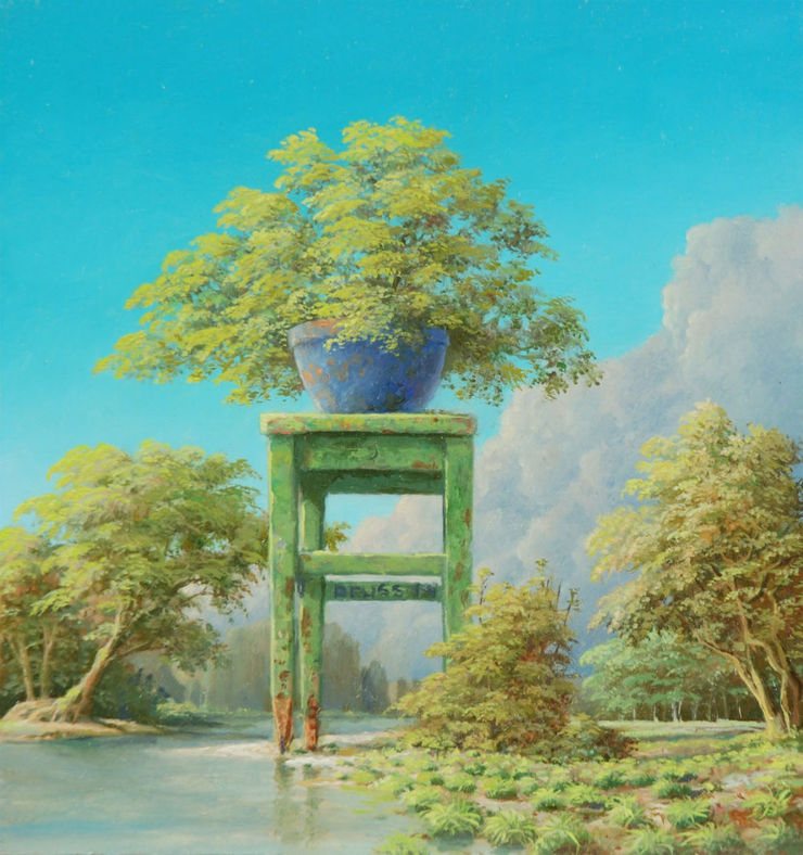 Hans Deuss - De poten van de samenleving - 2014 - olieverf op paneel - 12 x 14 cm