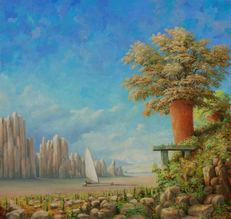 Hans Deuss - Zeilwagen - 2014 - olieverf op paneel - 17 x 18 cm