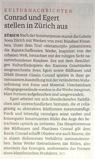 Conrad und Egert stellen in Zürich aus