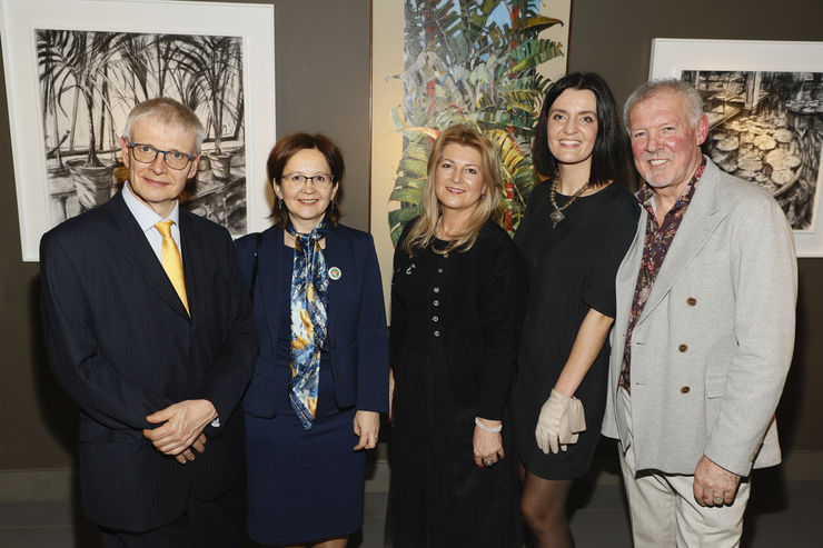 British Ambassador Robin Barnett, Polish Ambassador Anna Sochanska, Agnieszka Kepka, Agata and Gerad Byrne and at the opening of the 'Botanical Fusion. Singapore to Dublin' Exhibition