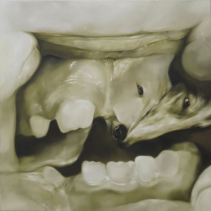 Paulina Aumayr, Nach nur dreissig Tagen war meine ganze Haut schon nicht mehr die, die du berührt hast. (2), 2024, oil on canvas, 80 x 80 cm, photo credits: courtesy of the artist