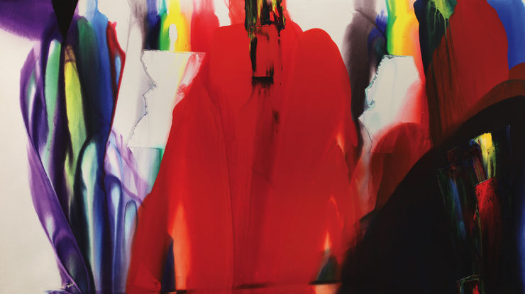 Paul Jenkins, Phenomena annex of red eminence, 1988/1990, acrilico su tela, cm 202x353,5