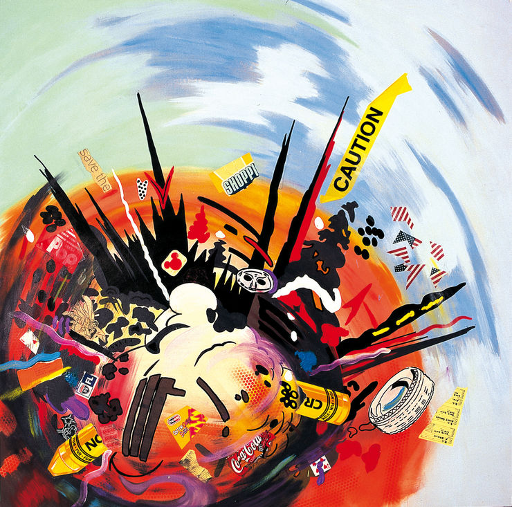 6 FT Explosion With Phone Messages, 2007, acrilico e collage su tela, cm 204x199