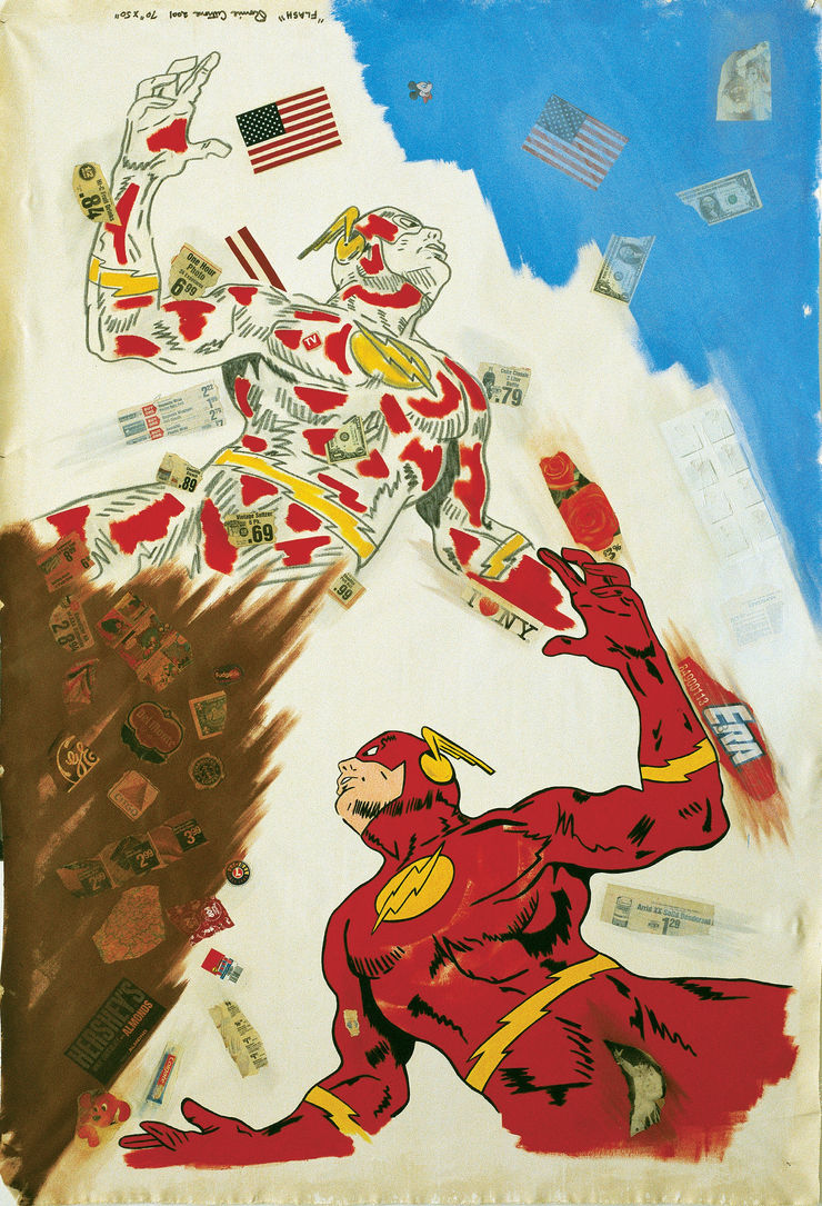 Flash, 2001, acrilico e collage su tela, cm 177,8x119,5