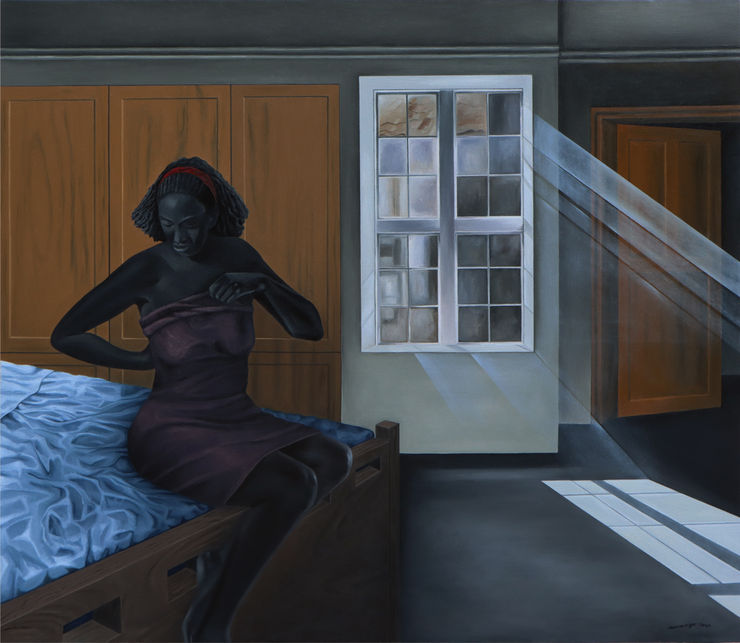 Ian Mwesiga, Bed Room, 2020, Oil on canvas, 130 x 150 cm. Courtesy of Mariane Ibrahim