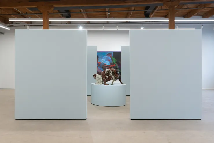 Installation View of I Dream I Cross the River in One Stride, 2026. Courtesy of the artists and Mariane Ibrahim.