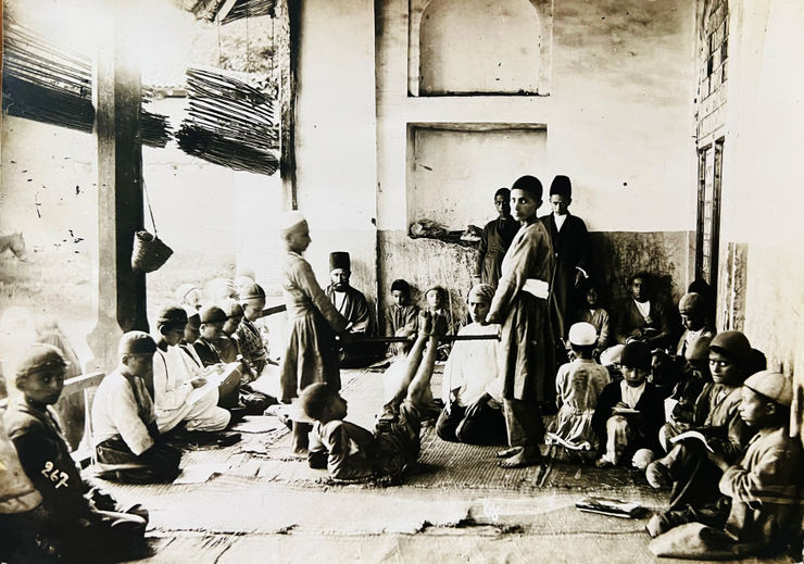Antoin Sevruguin, Falak or Bastinado (corporal punishment) being carried out in a school, Late 19th Century, early 20th Century