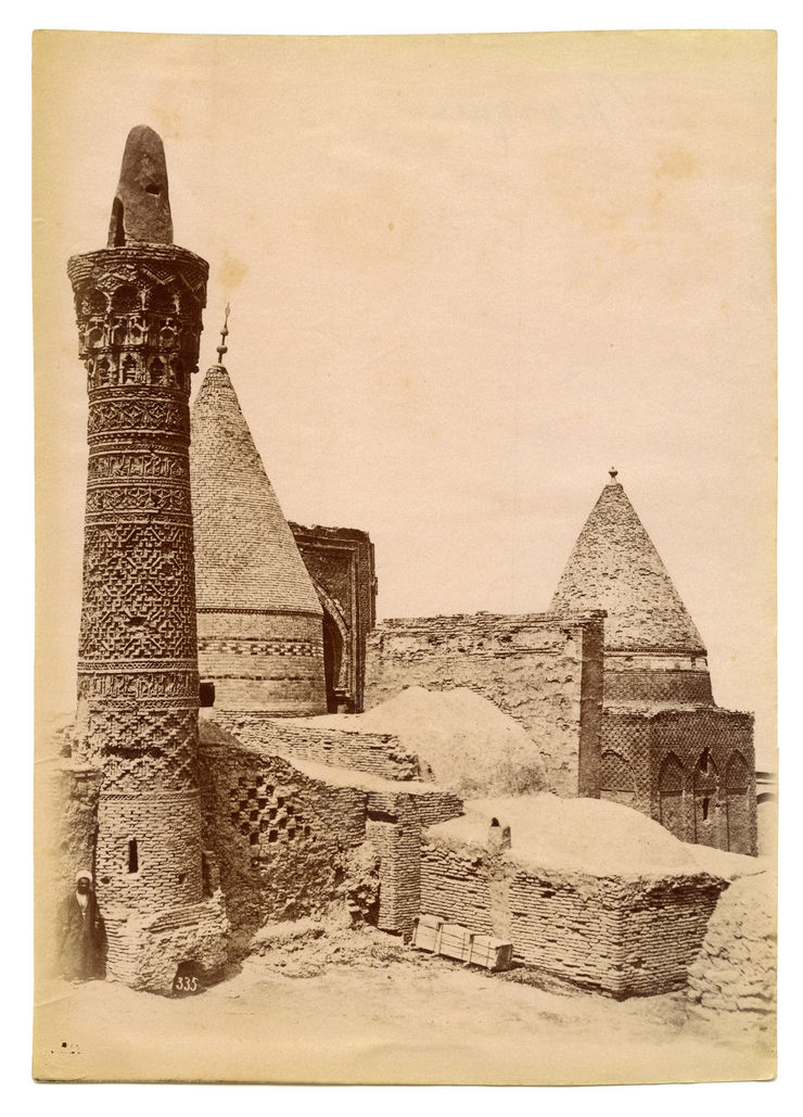 Antoin Sevruguin, Mausoleum Complex of Sheikh Bayezid Bastami (Seljuk Minaret in the foreground) , Late 19th Century