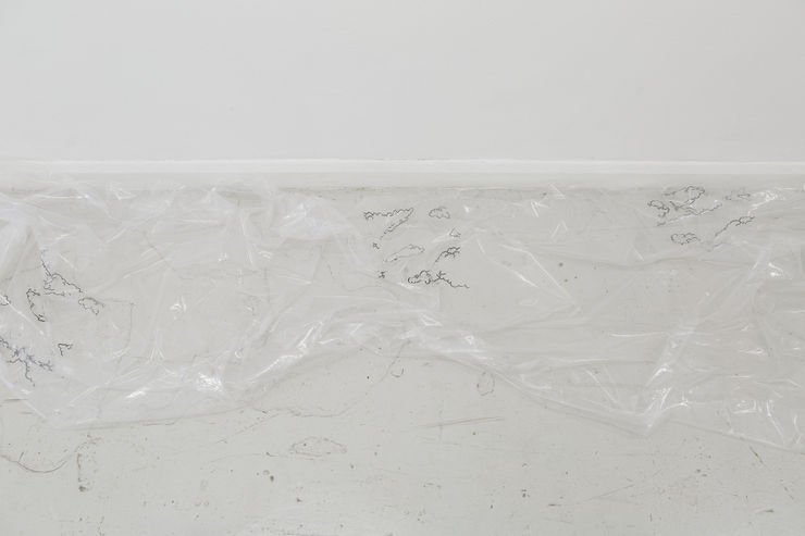 Andrew Gillespie Untitled (excess), 2015 Silkscreen on polythene 430 x 110 cm