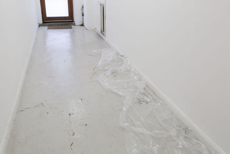 Andrew Gillespie Untitled (excess), 2015 Silkscreen on polythene 430 x 110 cm
